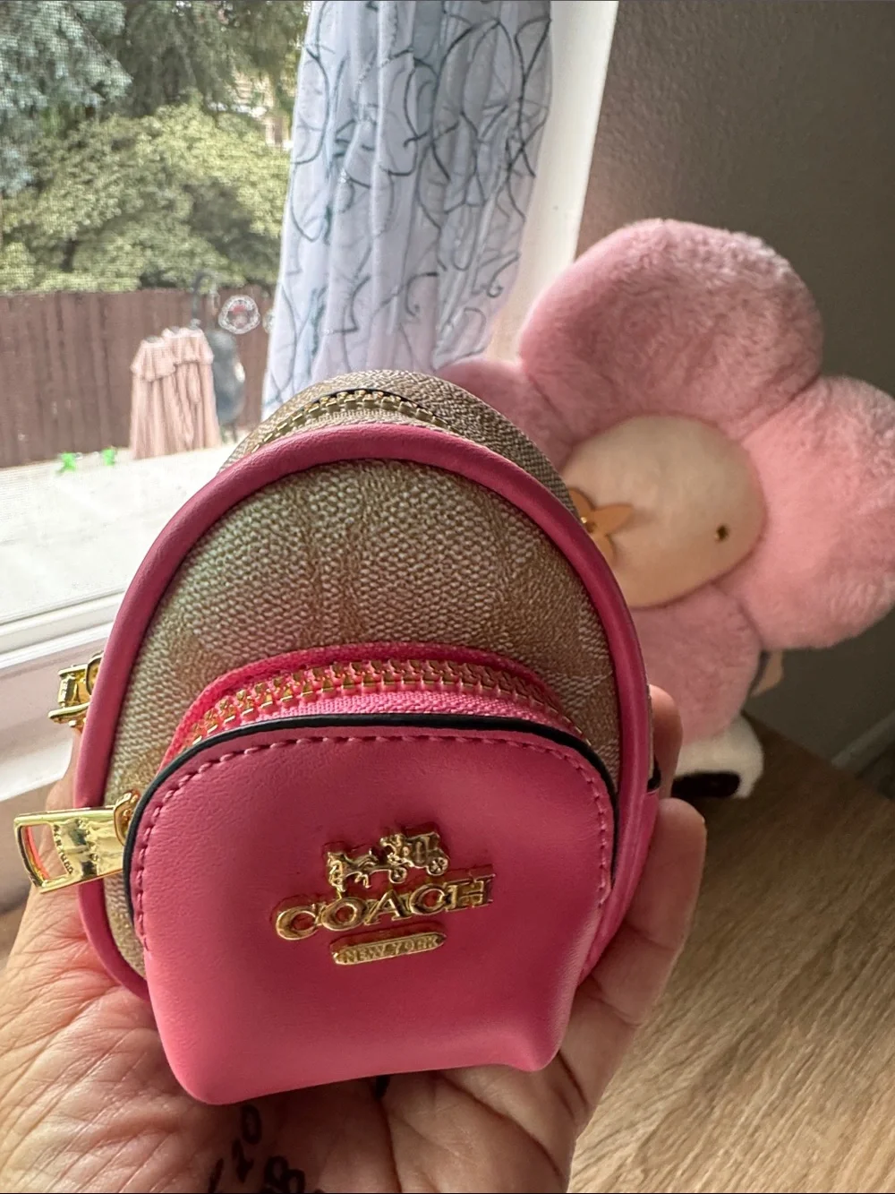 Coach Pink & Metallic Gold Mini Backpack Coin Pouch